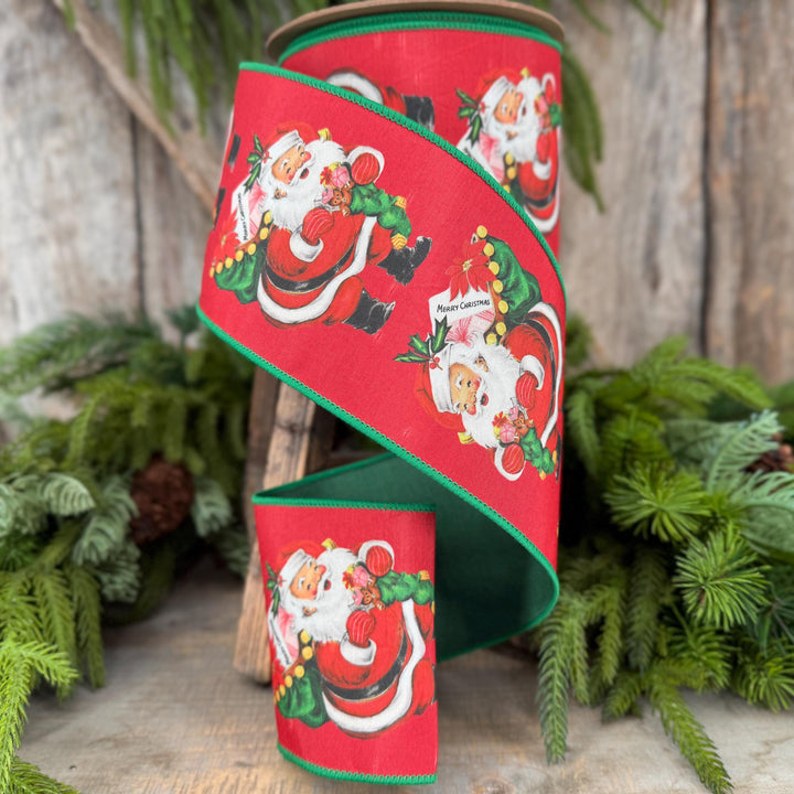 4 " Santa with Presents Ribbon, Christmas Tree Ribbon