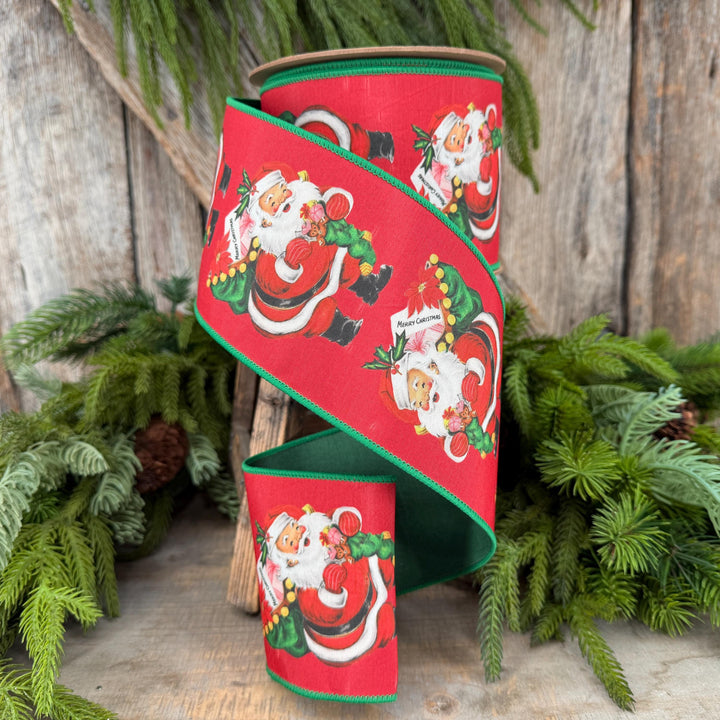 4 " Santa with Presents Ribbon, Christmas Tree Ribbon