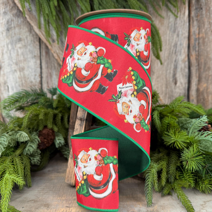 4 " Santa with Presents Ribbon, Christmas Tree Ribbon