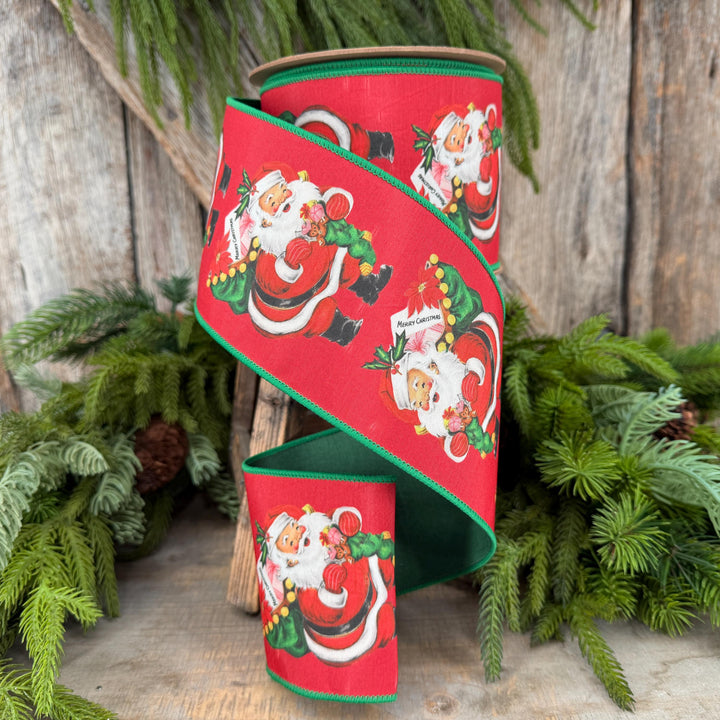 4 " Santa with Presents Ribbon, Christmas Tree Ribbon