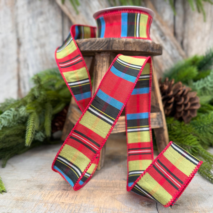 1.5" Red Tartan Plaid Ribbon, Christmas Plaid Wired Ribbon, Red Chirstmas Plaid RIbbon
