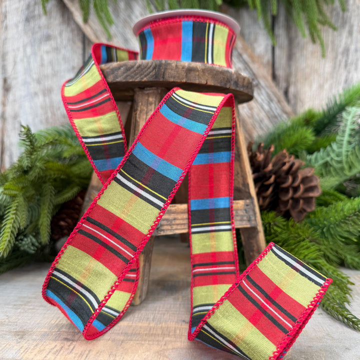 1.5" Red Tartan Plaid Ribbon, Christmas Plaid Wired Ribbon, Red Chirstmas Plaid RIbbon