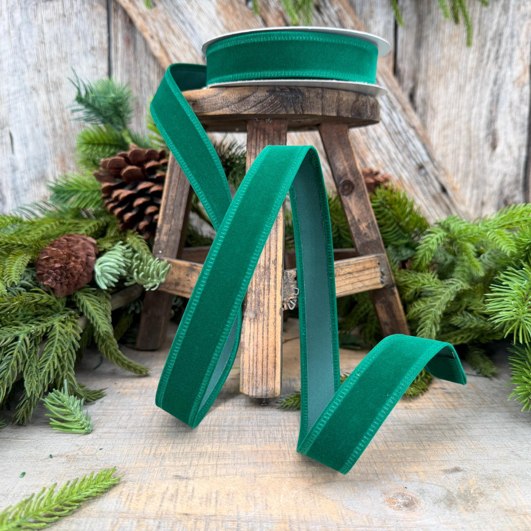 7/8" Green Velvet Ribbon, Green Ribbon