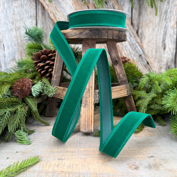 7/8" Green Velvet Ribbon, Green Ribbon