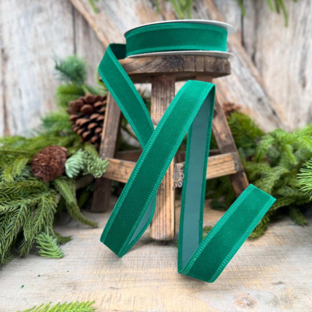 7/8" Green Velvet Ribbon, Green Ribbon