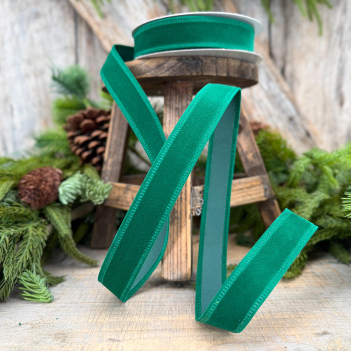 7/8" Green Velvet Ribbon, Green Ribbon