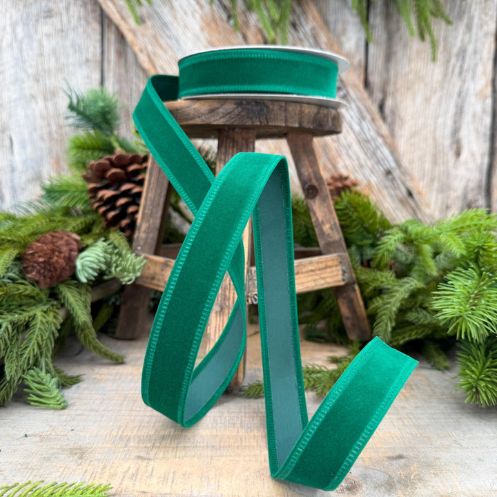 7/8" Green Velvet Ribbon, Green Ribbon