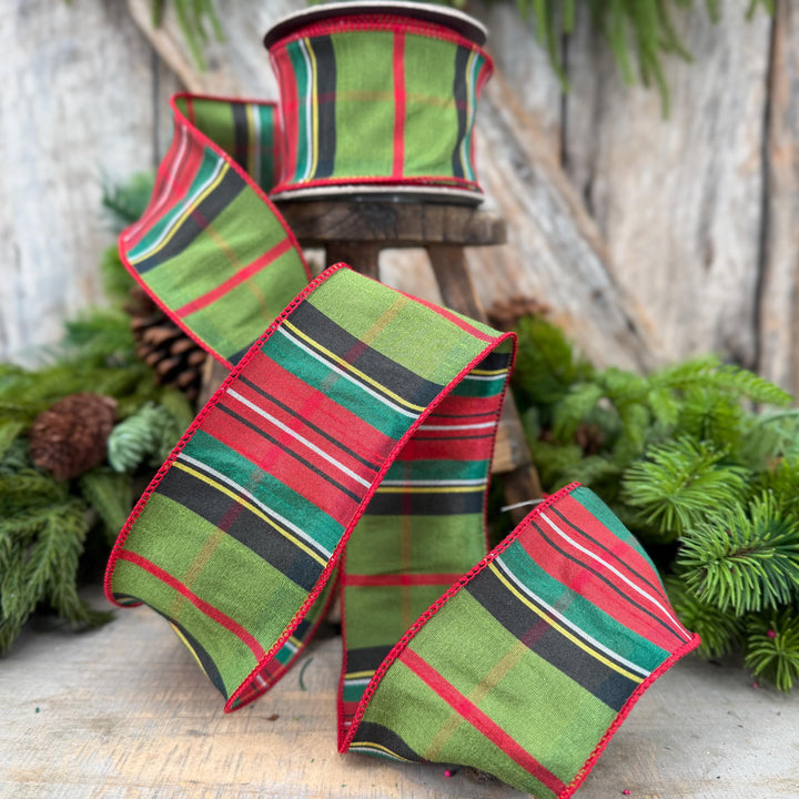 2.5" Green Tartan Christmas Plaid Ribbon, Green Red Christmas Ribb