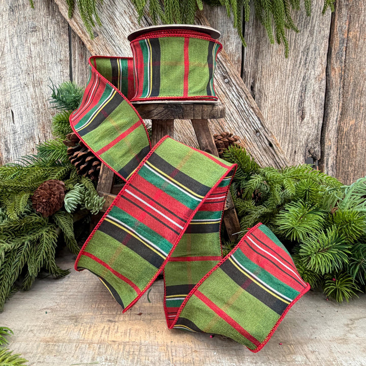 2.5" Green Tartan Christmas Plaid Ribbon, Green Red Christmas Ribb
