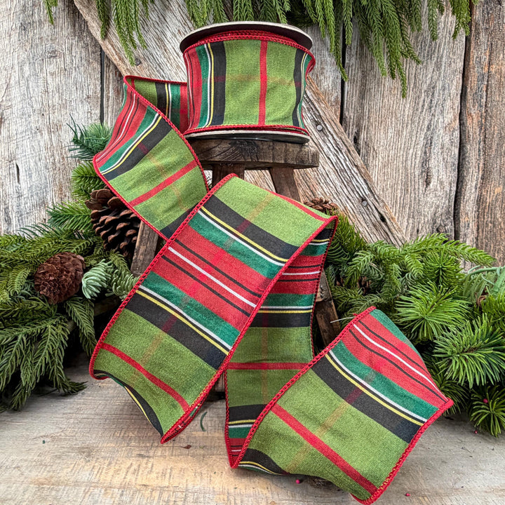 2.5" Green Tartan Christmas Plaid Ribbon, Green Red Christmas Ribb