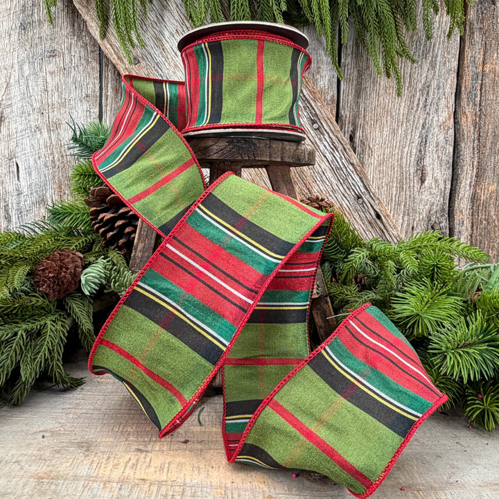 2.5" Green Tartan Christmas Plaid Ribbon, Green Red Christmas Ribb