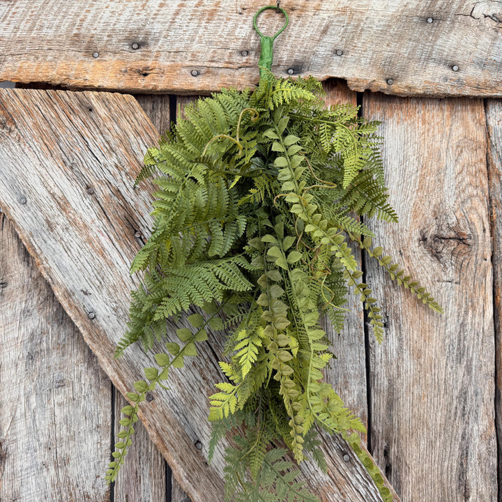 26" Mixed Fern Teardrop Greenery, Artificial Hanging Fern Swag