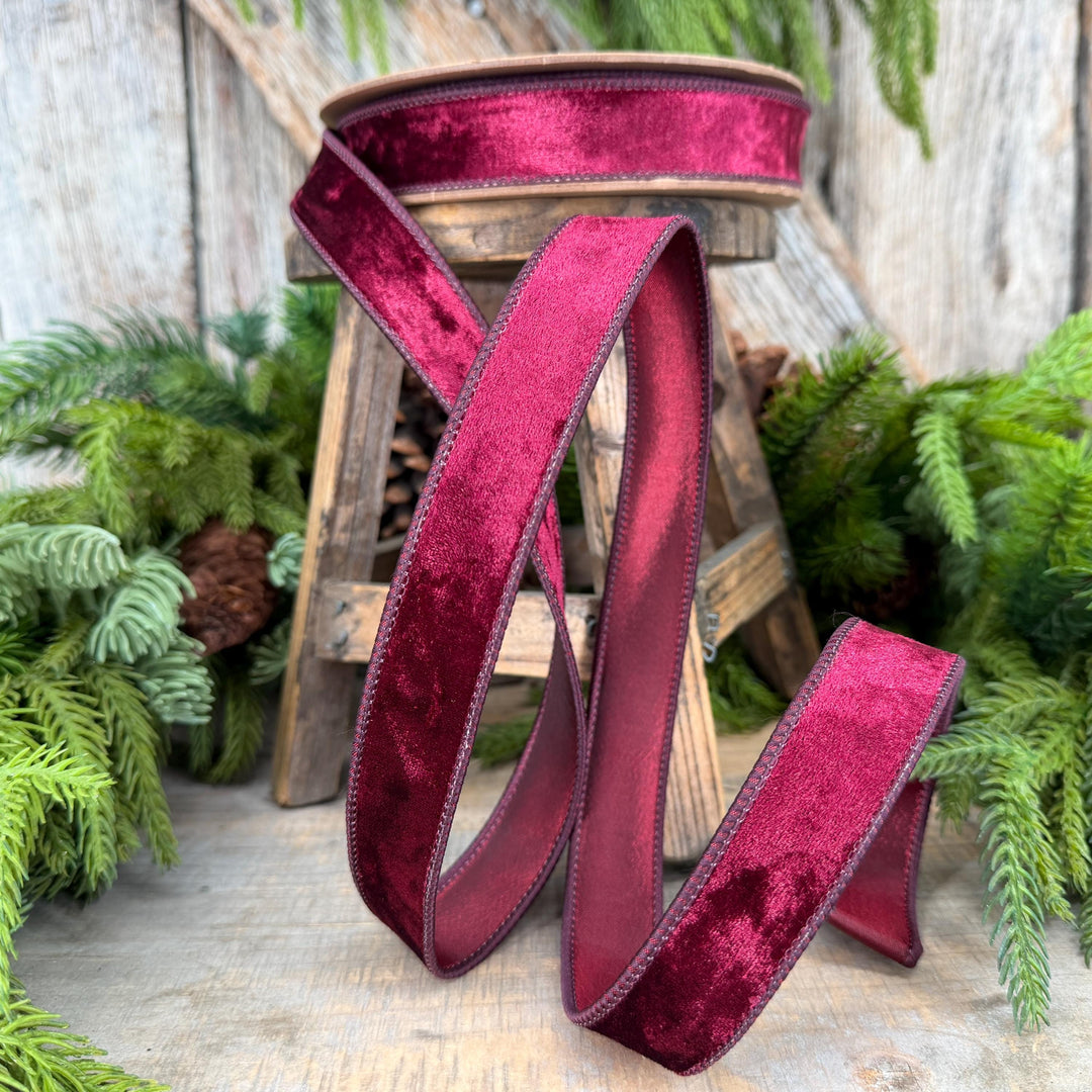 1" Burgundy Velvet Ribbon