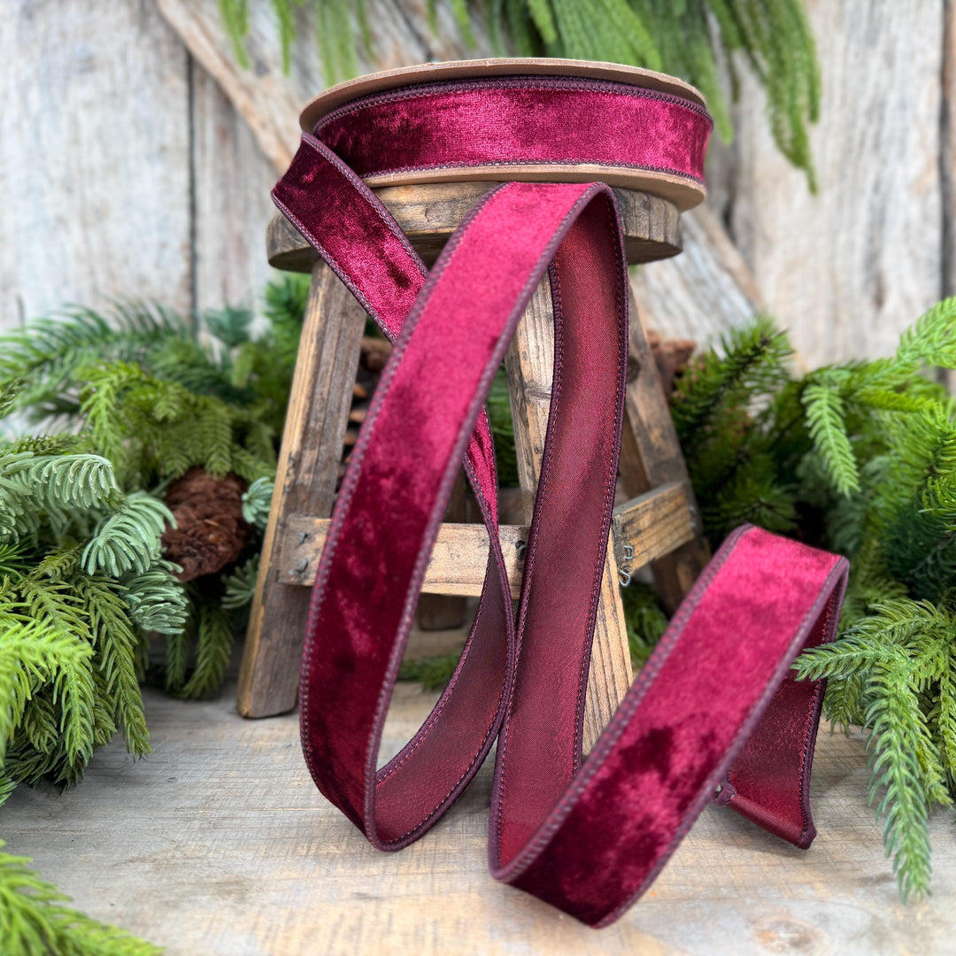 1" Burgundy Velvet Ribbon