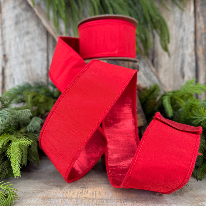 2.5” Red Dupioni Ribbon, ribbon, wired ribbon, Christmas Ribbon, Patriotic Ribbon, Red ribbon, Red Dupion Ribbon, Gift Wrap Ribbon