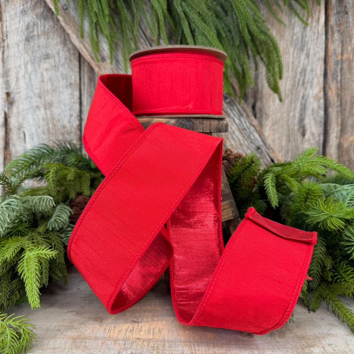 2.5” Red Dupioni Ribbon, ribbon, wired ribbon, Christmas Ribbon, Patriotic Ribbon, Red ribbon, Red Dupion Ribbon, Gift Wrap Ribbon