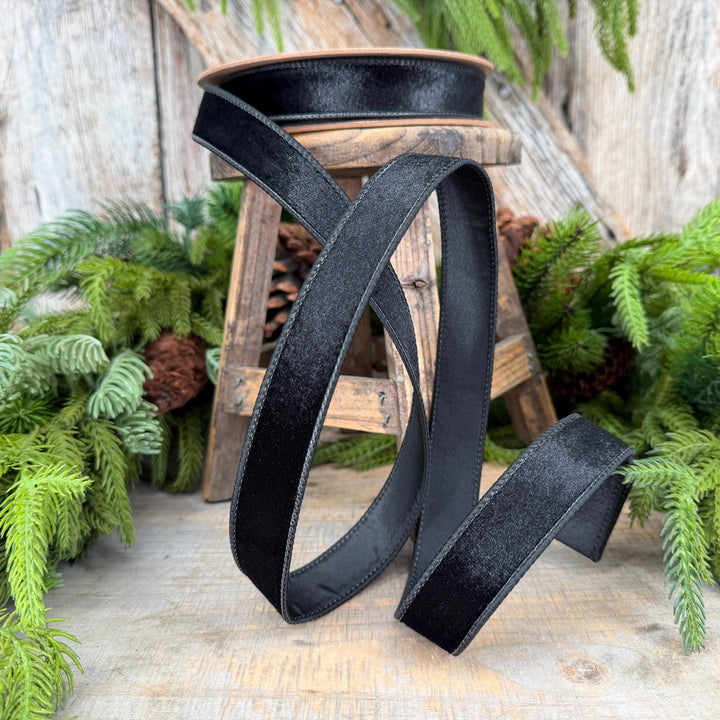 1" Black Velvet Ribbon, Wired RIbbon, Christmas RIbbon, Designer Ribbon, Ribbon for Christmas Tree