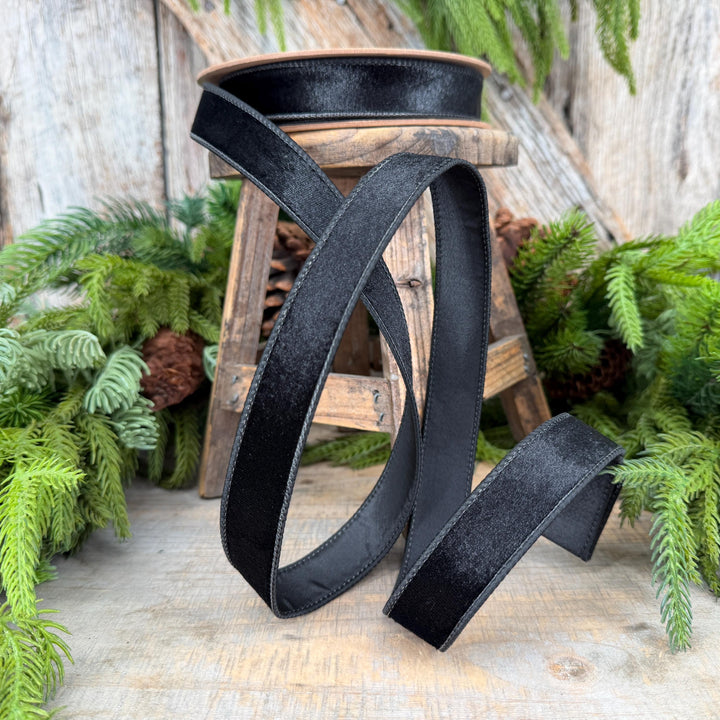 1" Black Velvet Ribbon, Wired RIbbon