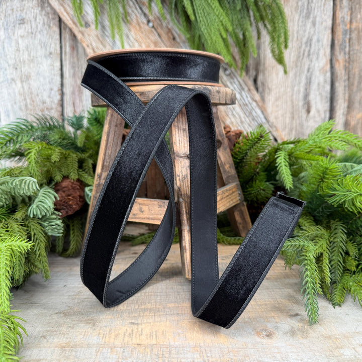 1" Black Velvet Ribbon, Wired RIbbon, Christmas RIbbon, Designer Ribbon, Ribbon for Christmas Tree