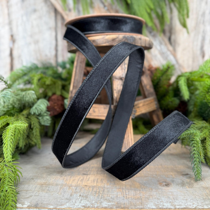 1" Black Velvet Ribbon, Wired RIbbon, Christmas RIbbon, Designer Ribbon, Ribbon for Christmas Tree