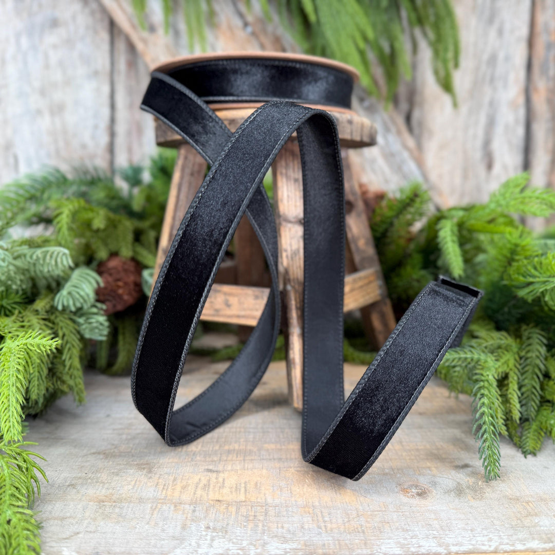 1" Black Velvet Ribbon, Wired RIbbon, Christmas RIbbon, Designer Ribbon, Ribbon for Christmas Tree