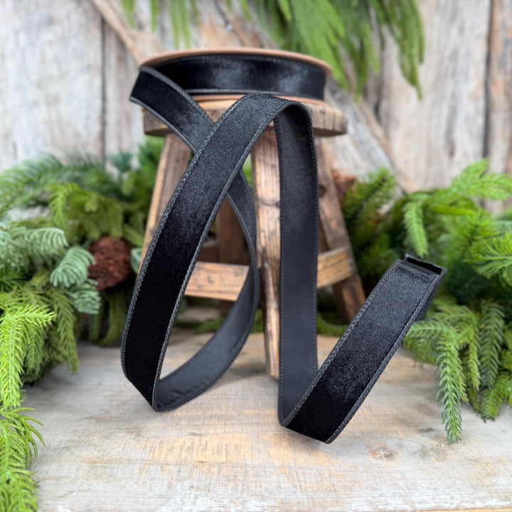 1" Black Velvet Ribbon, Wired RIbbon, Christmas RIbbon, Designer Ribbon, Ribbon for Christmas Tree