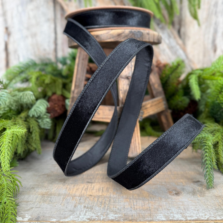 1" Black Velvet Ribbon, Wired RIbbon, Christmas RIbbon, Designer Ribbon, Ribbon for Christmas Tree