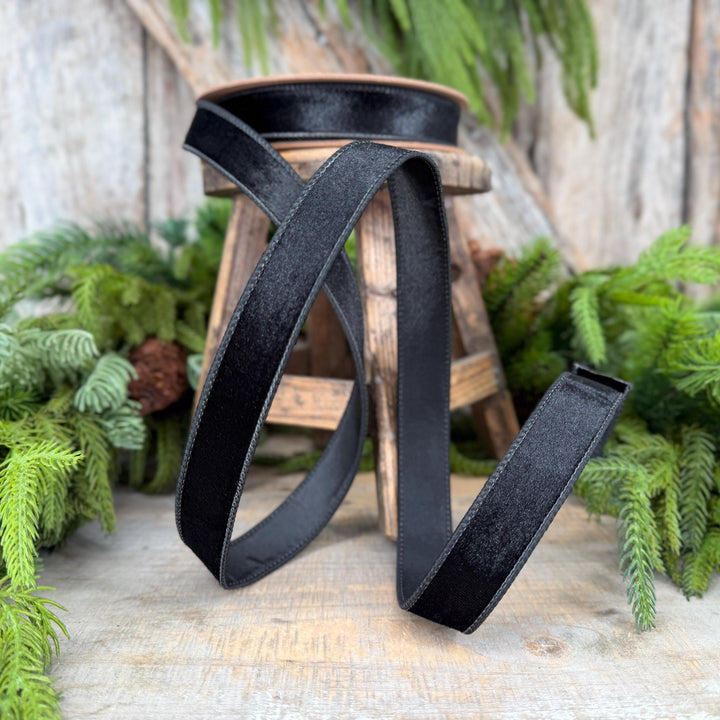 1" Black Velvet Ribbon, Wired RIbbon, Christmas RIbbon, Designer Ribbon, Ribbon for Christmas Tree