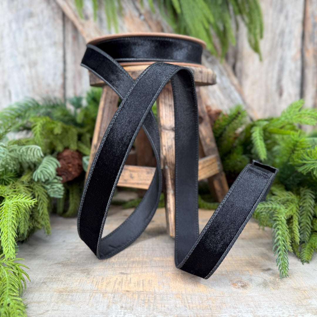1" Black Velvet Ribbon, Wired RIbbon