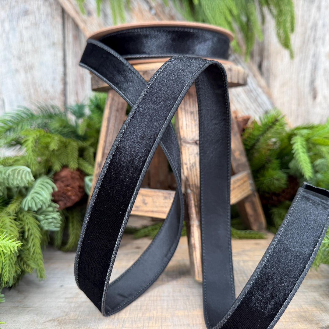 1" Black Velvet Ribbon, Wired RIbbon, Christmas RIbbon, Designer Ribbon, Ribbon for Christmas Tree