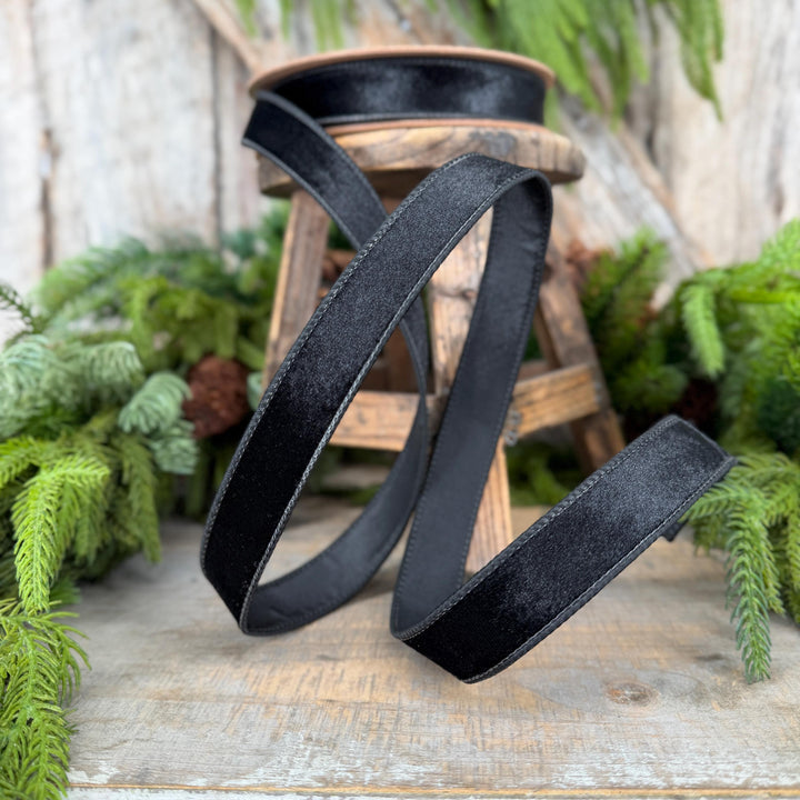 1" Black Velvet Ribbon, Wired RIbbon, Christmas RIbbon, Designer Ribbon, Ribbon for Christmas Tree