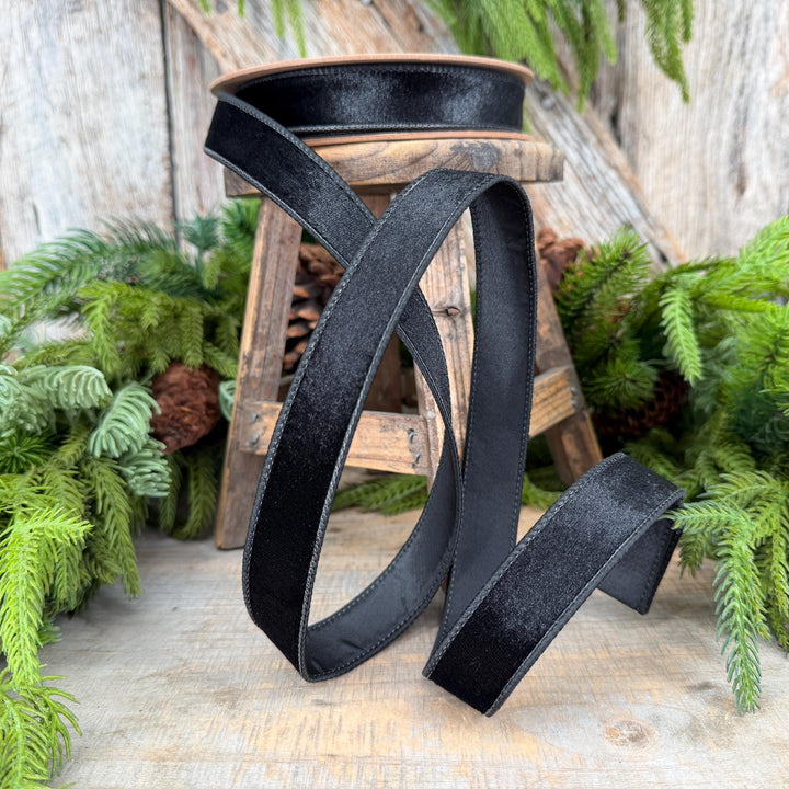 1" Black Velvet Ribbon, Wired RIbbon