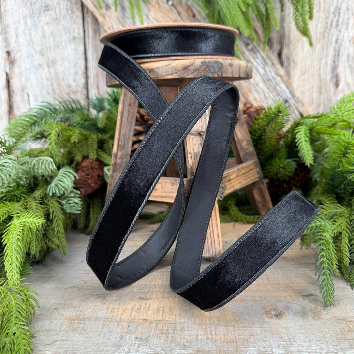 1" Black Velvet Ribbon, Wired RIbbon