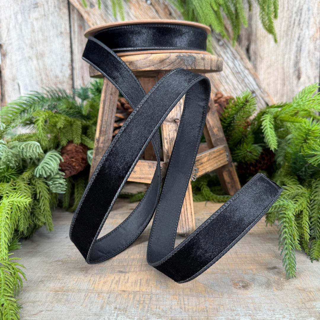 1" Black Velvet Ribbon, Wired RIbbon, Christmas RIbbon, Designer Ribbon, Ribbon for Christmas Tree