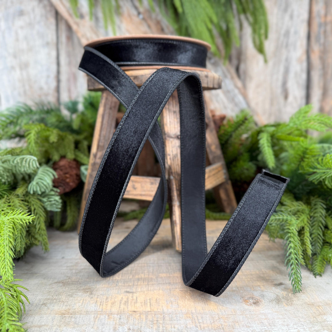 1" Black Velvet Ribbon, Wired RIbbon