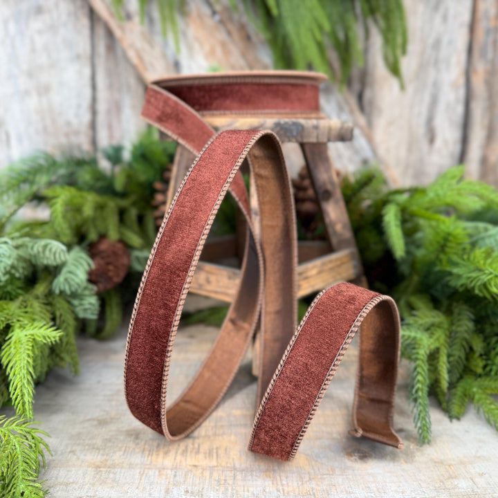 1" Brown Velvet Ribbon, Wired RIbbon, Christmas RIbbon, Designer Ribbon, Ribbon for Christmas Tree