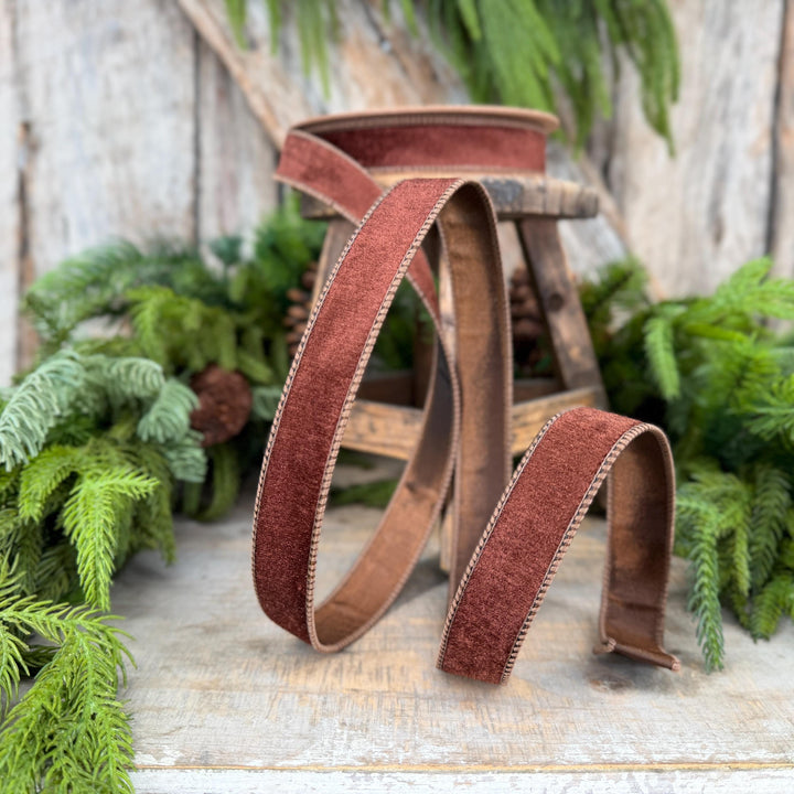 1" Brown Velvet Ribbon, Wired RIbbon