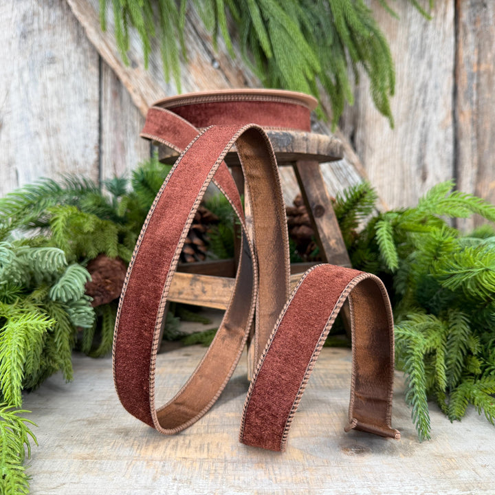 1" Brown Velvet Ribbon, Wired RIbbon