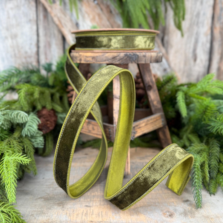 1" Moss Green Velvet Ribbon, Wired RIbbon, Christmas RIbbon, Designer Ribbon, Ribbon for Christmas Tree