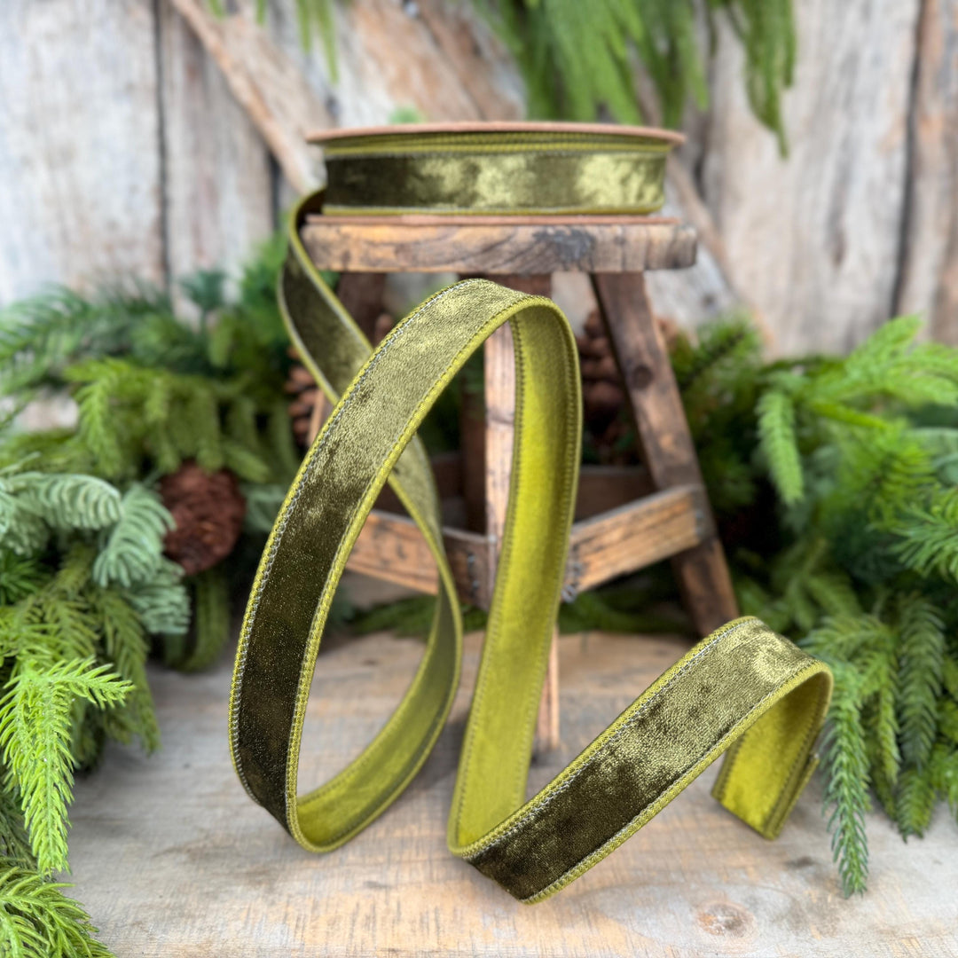 1" Moss Green Velvet Ribbon, Wired RIbbon