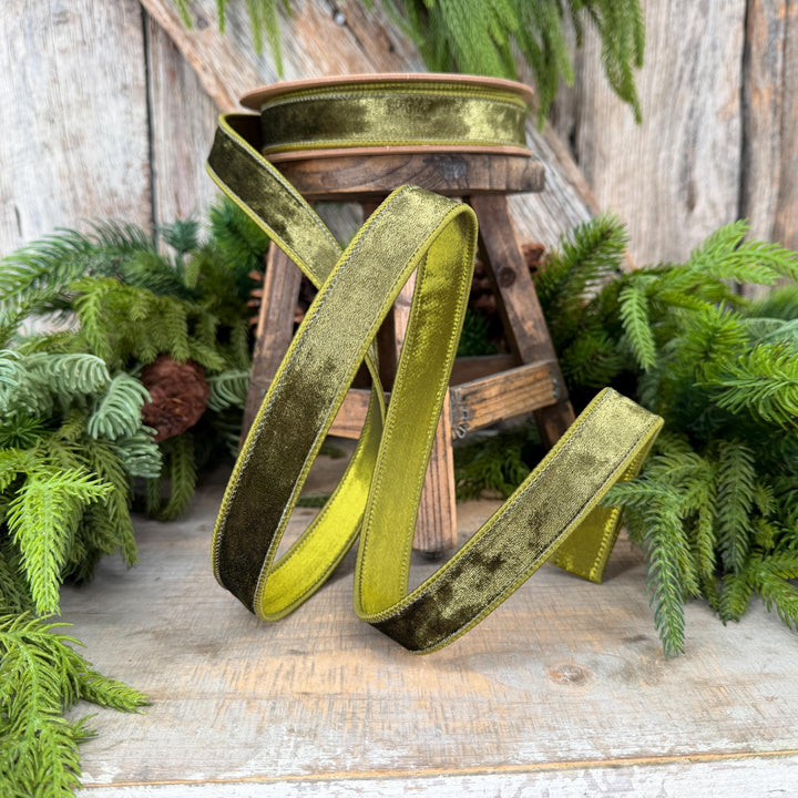 1" Moss Green Velvet Ribbon, Wired RIbbon, Christmas RIbbon, Designer Ribbon, Ribbon for Christmas Tree