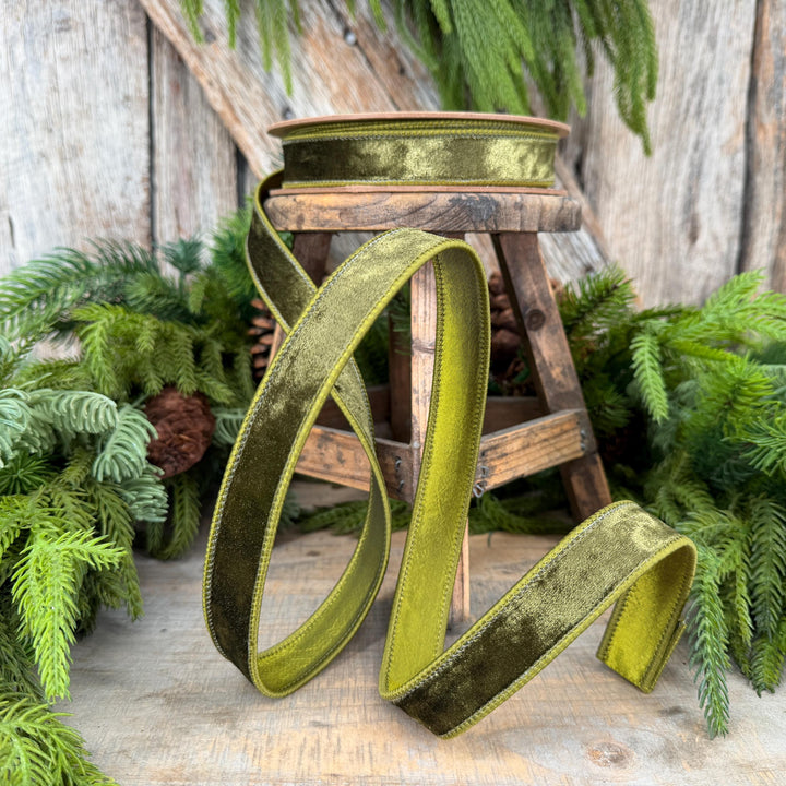 1" Moss Green Velvet Ribbon, Wired RIbbon, Christmas RIbbon, Designer Ribbon, Ribbon for Christmas Tree