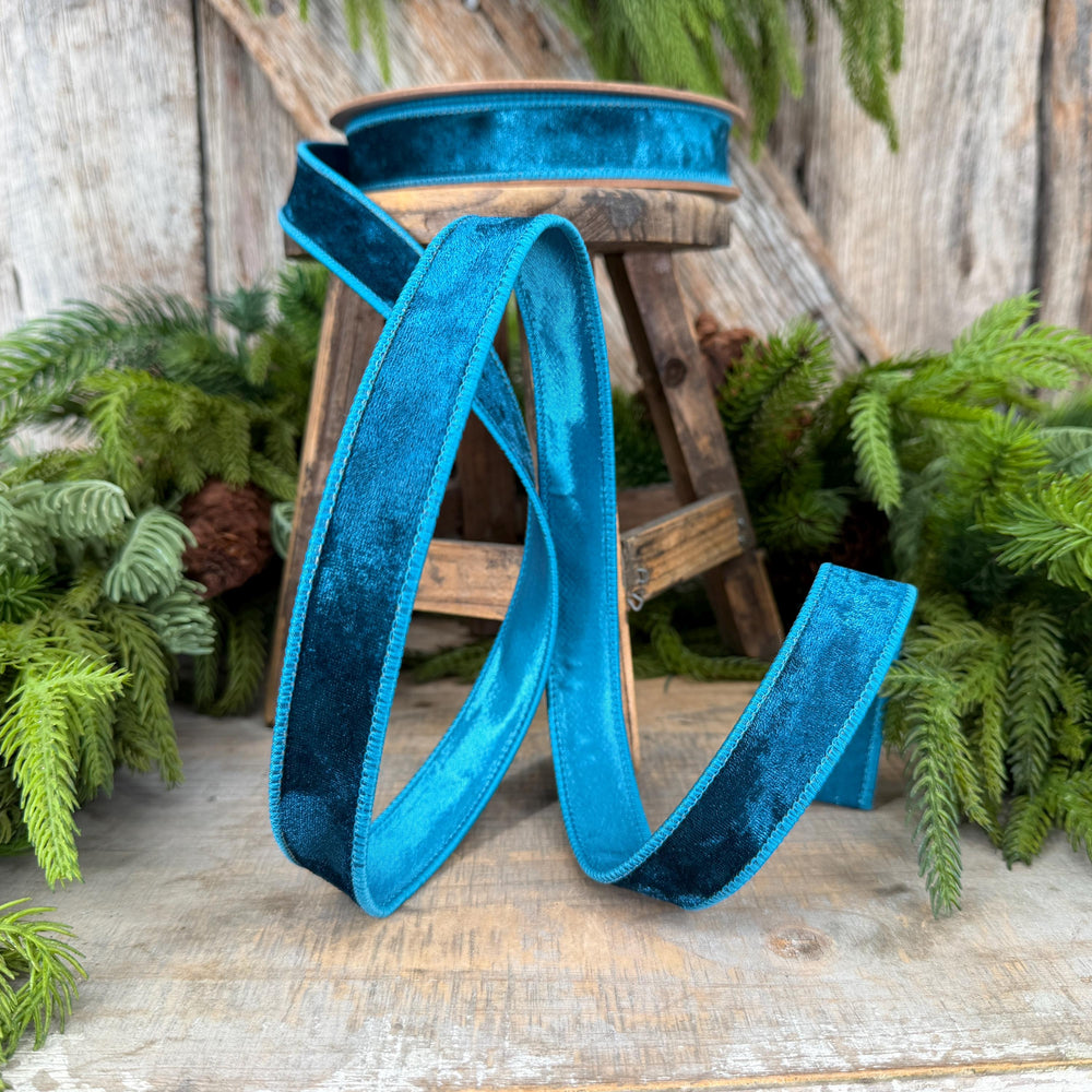 1" Turquoise Velvet RIbbon, Christmas Ribbon