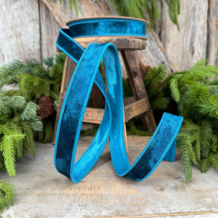 1" Turquoise Velvet RIbbon, Christmas Ribbon