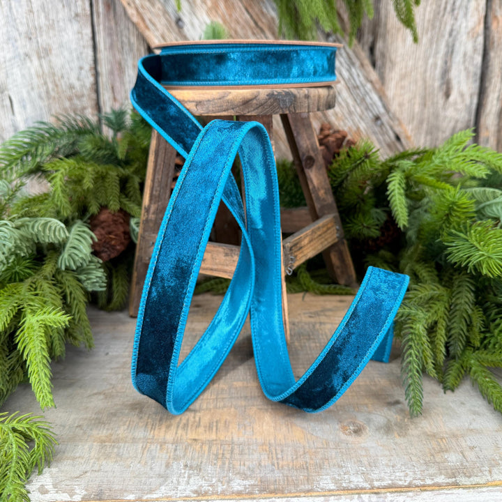 1" Turquoise Velvet RIbbon, Christmas Ribbon