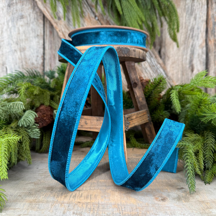 1" Turquoise Velvet RIbbon, Christmas Ribbon