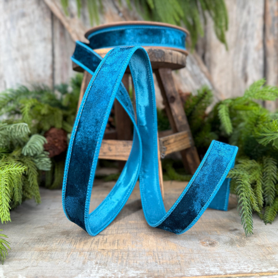 1" Turquoise Velvet RIbbon, Christmas Ribbon