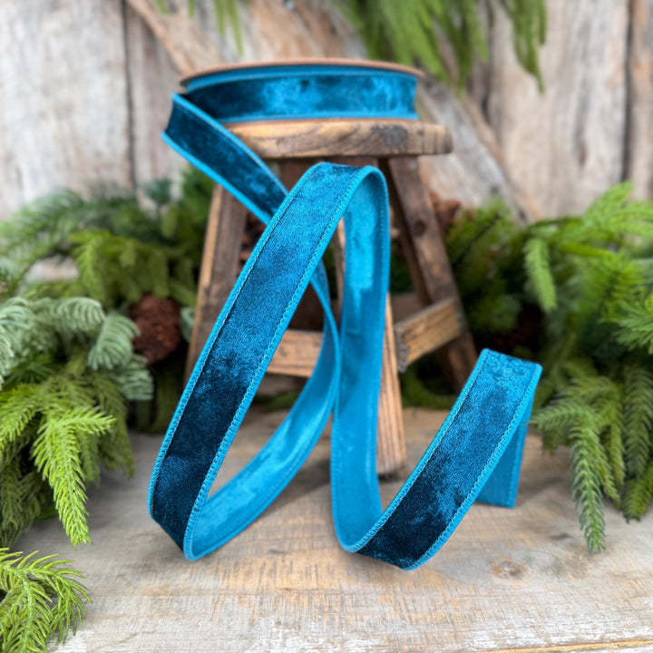 1" Turquoise Velvet RIbbon, Christmas Ribbon