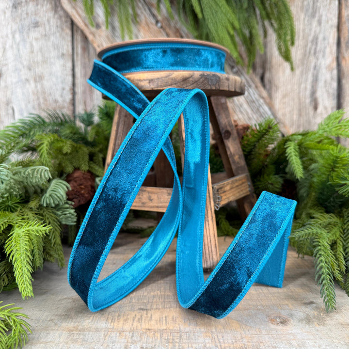 1" Turquoise Velvet RIbbon, Christmas Ribbon