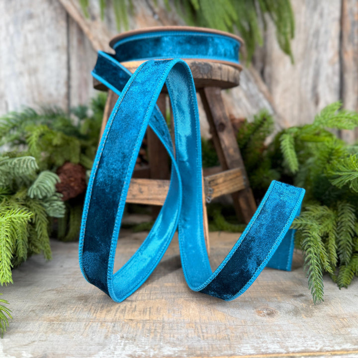 1" Turquoise Velvet RIbbon, Christmas Ribbon
